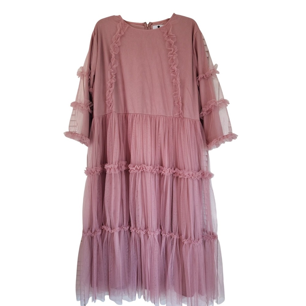 Dainty Jewells 4XL Dusty Pink Tulle Tiered Dress Modest Ruffle Lined Cottagecore